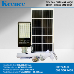 Đèn Led năng lượng mặt trời bàn chải Mắt Ngọc công suất 600W mã KBCMN-600