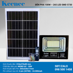 Đèn pha Led năng lượng mặt trời công suất 100W mã KJPB-100
