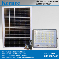 Đèn pha LED năng lượng mặt trời Mắt Ngọc công suất 500w mã KMN-500