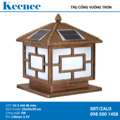 Đèn năng lượng mặt trời trụ cổng vuông trơn mã KTC-25 công suất 5w