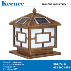 Đèn LED năng lượng mặt trời trụ cổng vuông trơn công suất 5W mã KTC-30