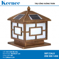 Đèn Led năng lượng mặt trời trụ cổng vuông trơn công suất 5W mã KTC-40